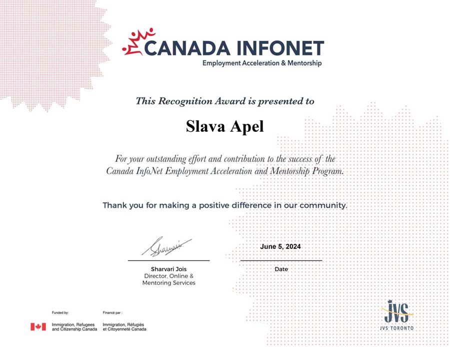 CANADA INFONET CERTIFICATE